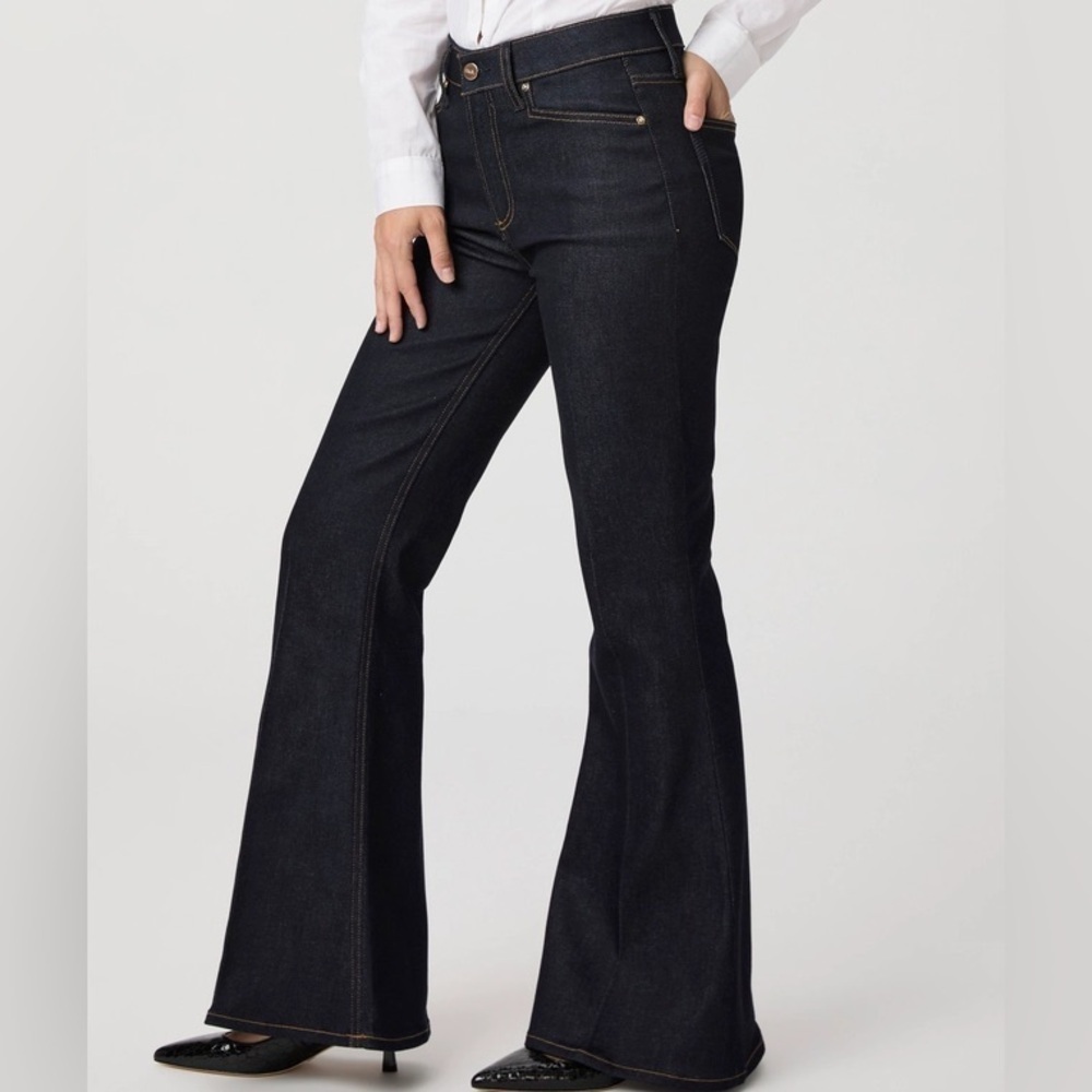 Paige Women’s Charlie Flare Jean High Rise Kira Dark Blue Wide Jean 28 - Picture 4 of 12